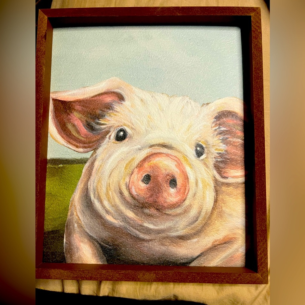 Framed Pig Art Print 11 x 13